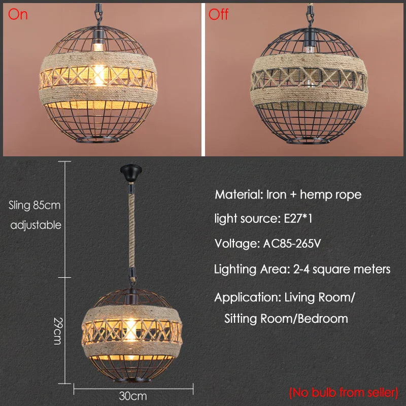 Afralia™ Retro Hemp Rope Chandelier for Restaurant Bar Cafe Dining Room