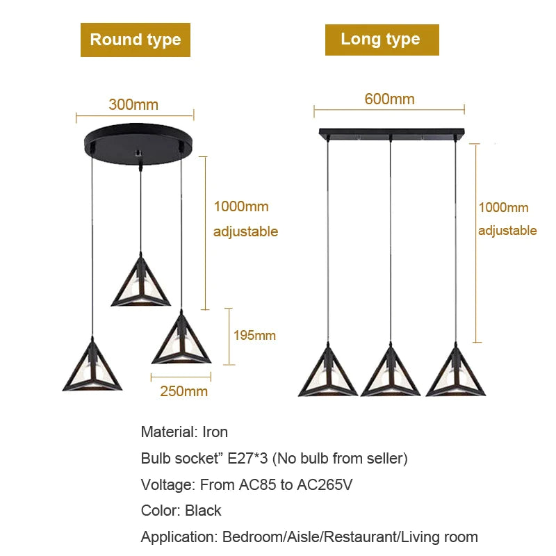 Afralia™ Retro Loft Black Chandelier Pendant Lamp for Dining Room and Bedroom