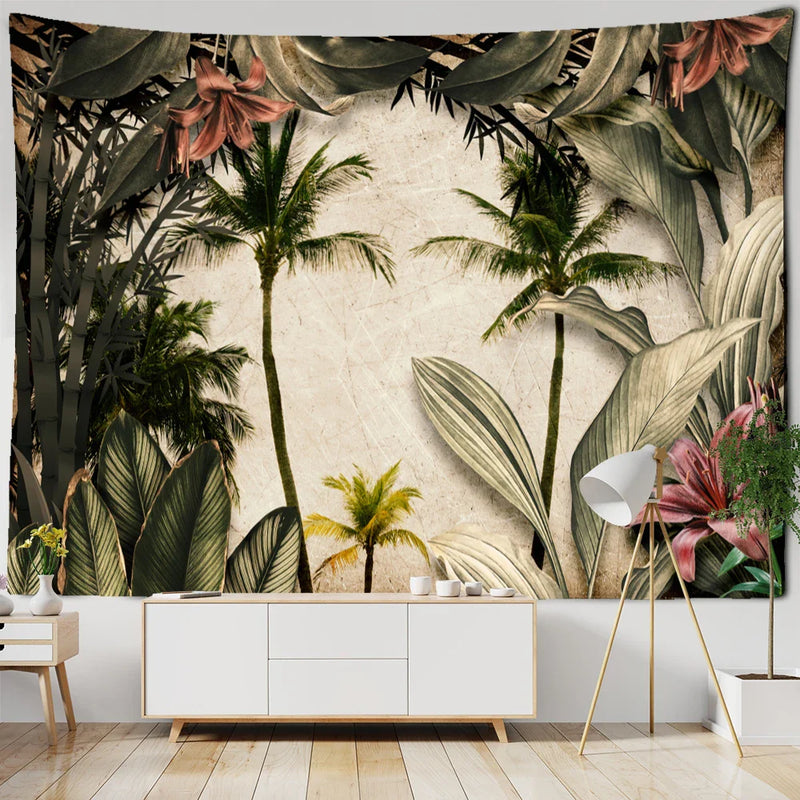 Afralia™ King Palm Landscape Plant Tapestry - Tropical Wall Hanging Home Decor