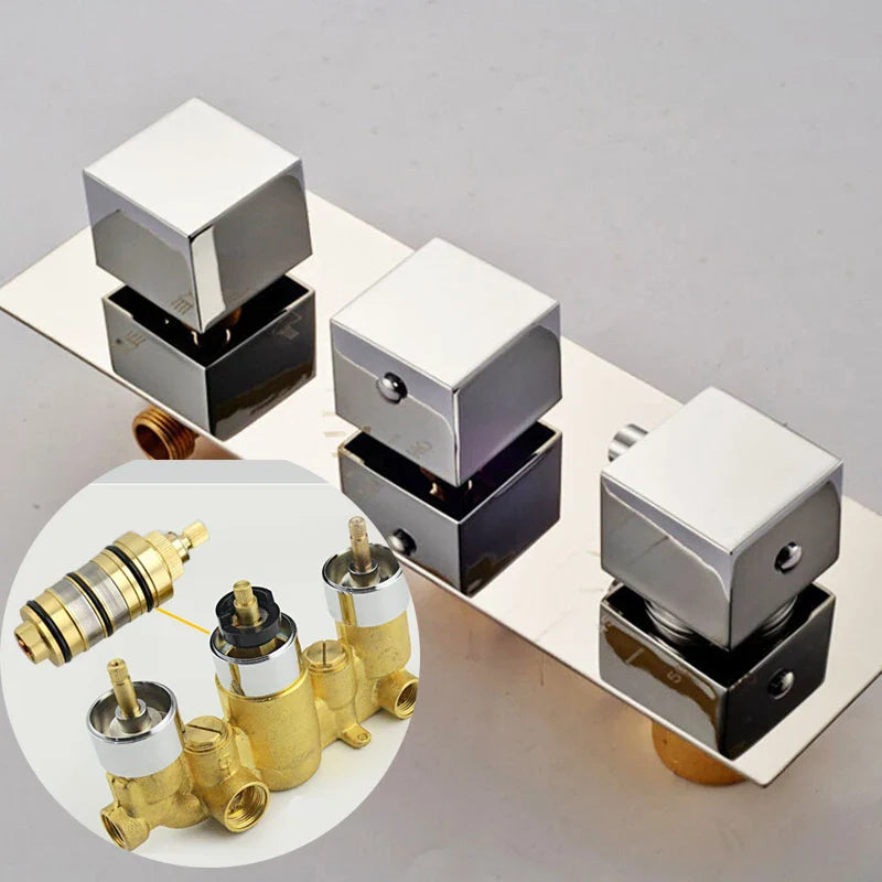 Afralia™ Rain Waterfall Shower Set Thermostatic Mixer, Brass Body, Modern Bath Mixer Tap