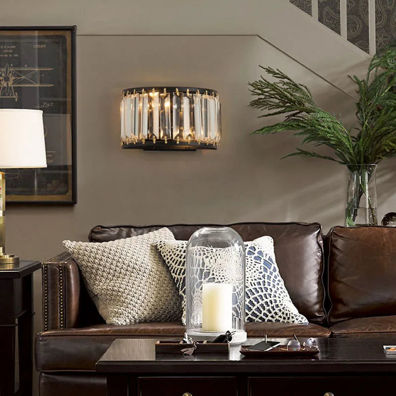 Afralia™ Crystal Semicircular Wall Lamp: Modern Minimalist LED Lighting for Home Decor