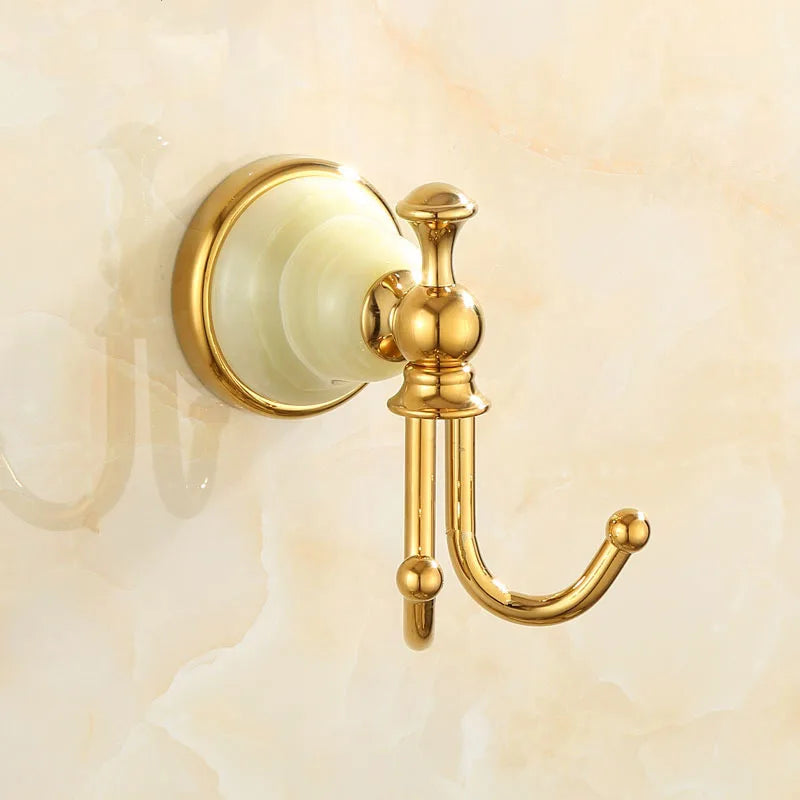 Afralia™ Gold Bathroom Accessories Set: Shelf, Towel Rack, Holder, Brush Holder, Bath Hardware