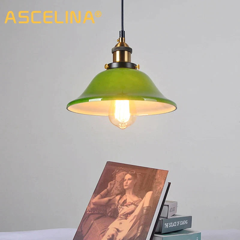 Afralia™ Green Glass Pendant Light: Nostalgic Industrial LED Edison Hanging Lamp for Restaurant & Coffee Shop