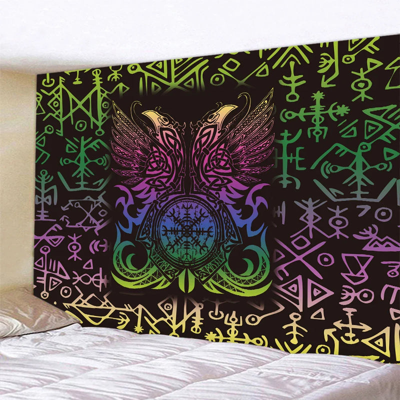 Afralia™ Viking Symbol Tapestry: Bohemian Art Home Decoration and Yoga Mat