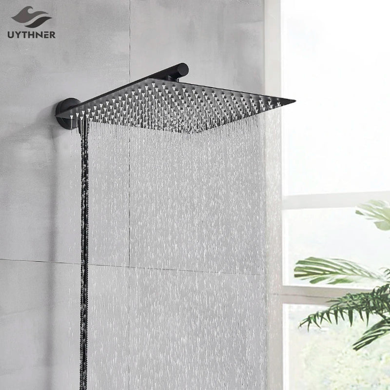 Afralia™ Stainless Steel Bathroom Top Rainfall Shower Head Set with Arm, Hose, Wall Mount