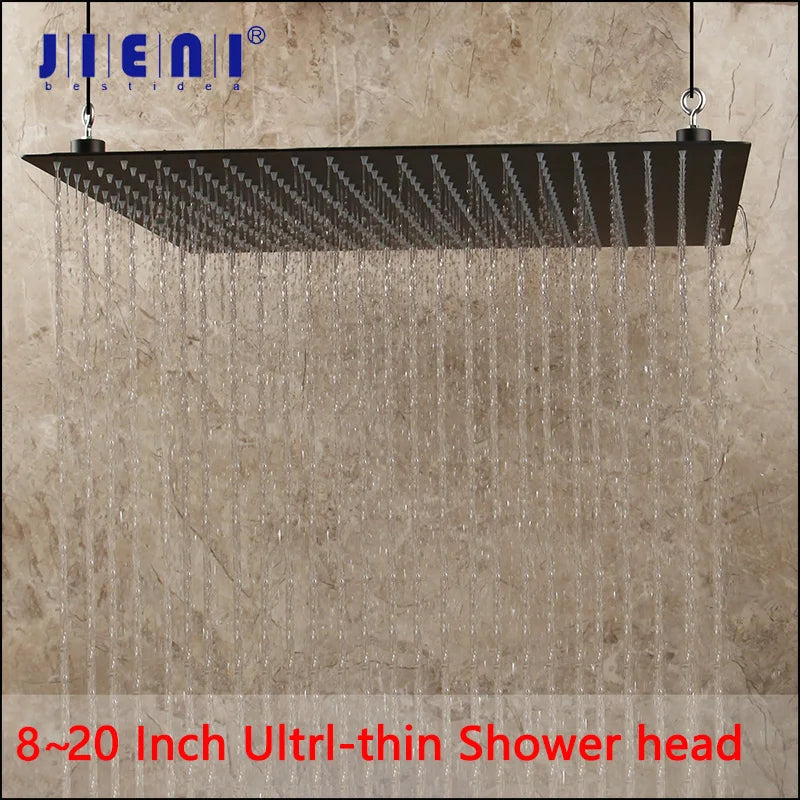 Afralia™ 8-20" Black Ultra-thin Rain Shower Head for Bathroom Square Rainfall Faucet