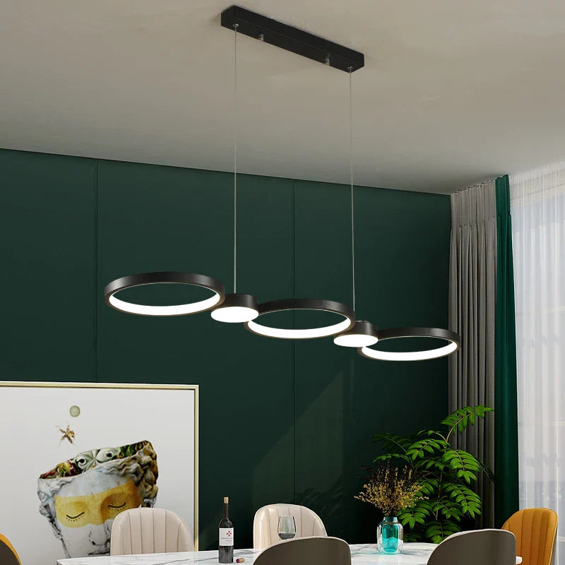 Afralia™ Black Ring LED Chandelier for Living Room Bedroom Dining Hall Lighting