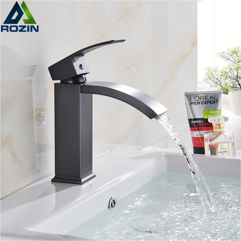 Afralia™ Black Basin Mixer Faucet with Hot Cold Control