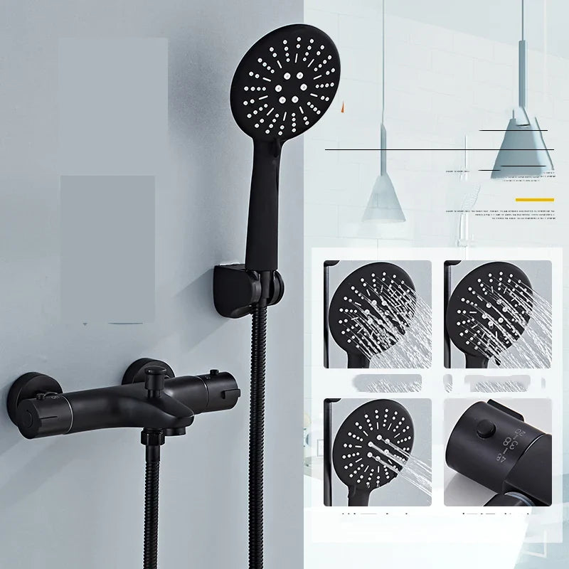 Afralia™ Thermostatic Dual Handle Shower Mixer Faucet with Handheld Bath Shower Set