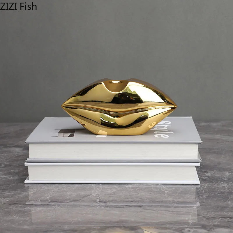 Afralia™ Gilded Lips & Leg Resin Figurines Sculpture for Modern Home Decor