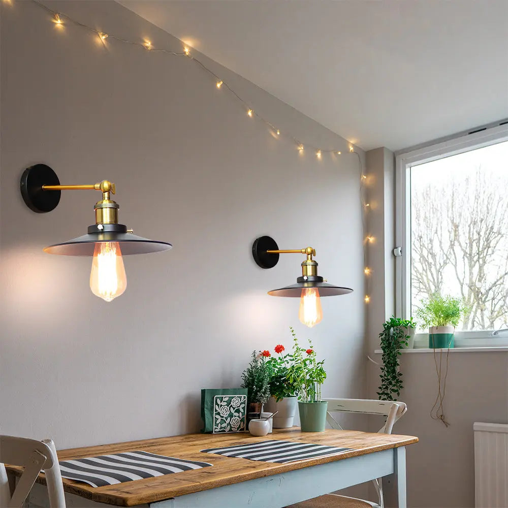 Afralia™ Loft LED Wall Lamp Industrial Decor Iron Lampshade Bedroom Light