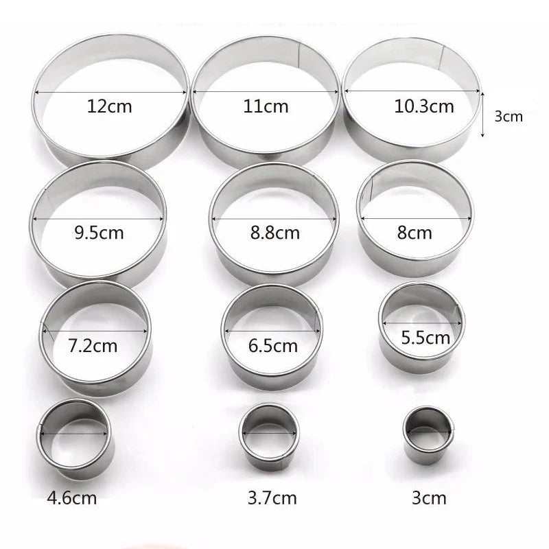 Afralia™ Stainless Steel Round Cake Molds Set - 12pcs Pack