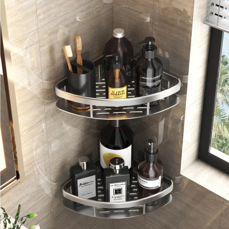 Afralia™ Bathroom Corner Shelves Suction Cup Storage Rack Shower & Kitchen Organizer