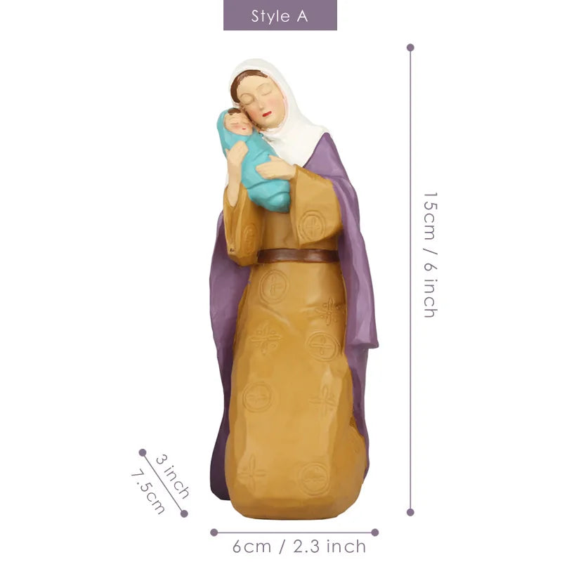 Afralia™ Vintage Style Jesus Mary Family Resin Angel Figurines Catholic Religious Decor