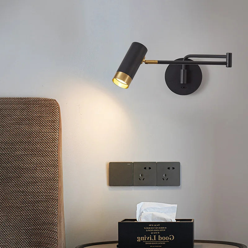 Afralia™ Swing Arm Wall Light for Bedside Reading - Black/White - E27 Bulb - Eye Protection