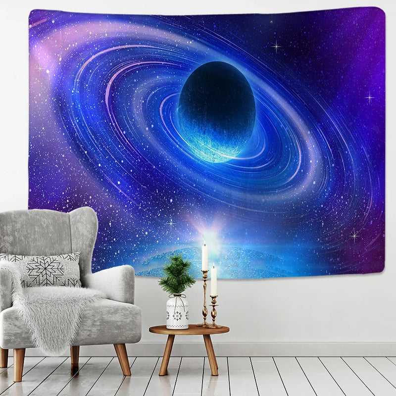 Afralia™ Galaxy Sky Blue Planet Tapestry Hippie Retro Home Decor Yoga Mat