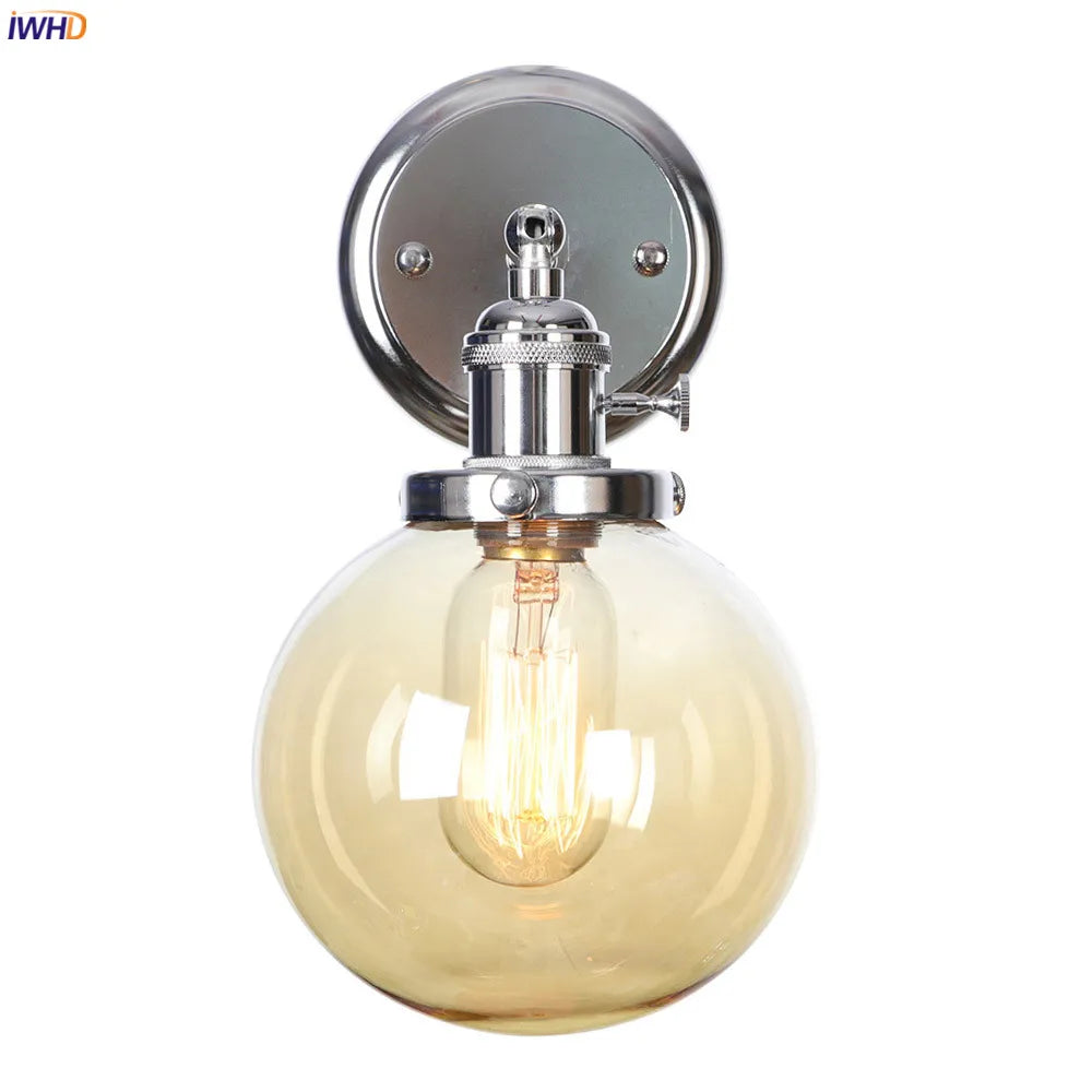 Afralia™ Modern Amber Glass Ball LED Wall Lamp for Home Bedroom Stair Mirror