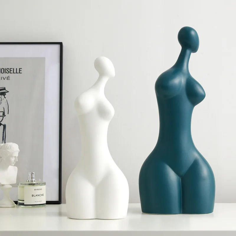 Afralia™ Abstract Ceramic Sexy Woman Statues - Modern White Decor Ornaments