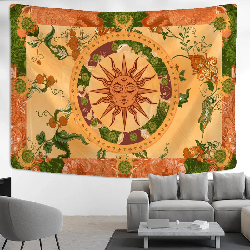 Afralia™ Mysterious Hippie Flower Vine Wall Hanging Tapestry Bohemian Witchcraft Decor