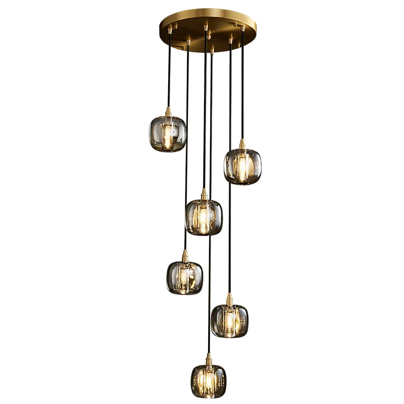 Afralia™ Copper Rotating Staircase Pendant Lamp with Double Hollow Design