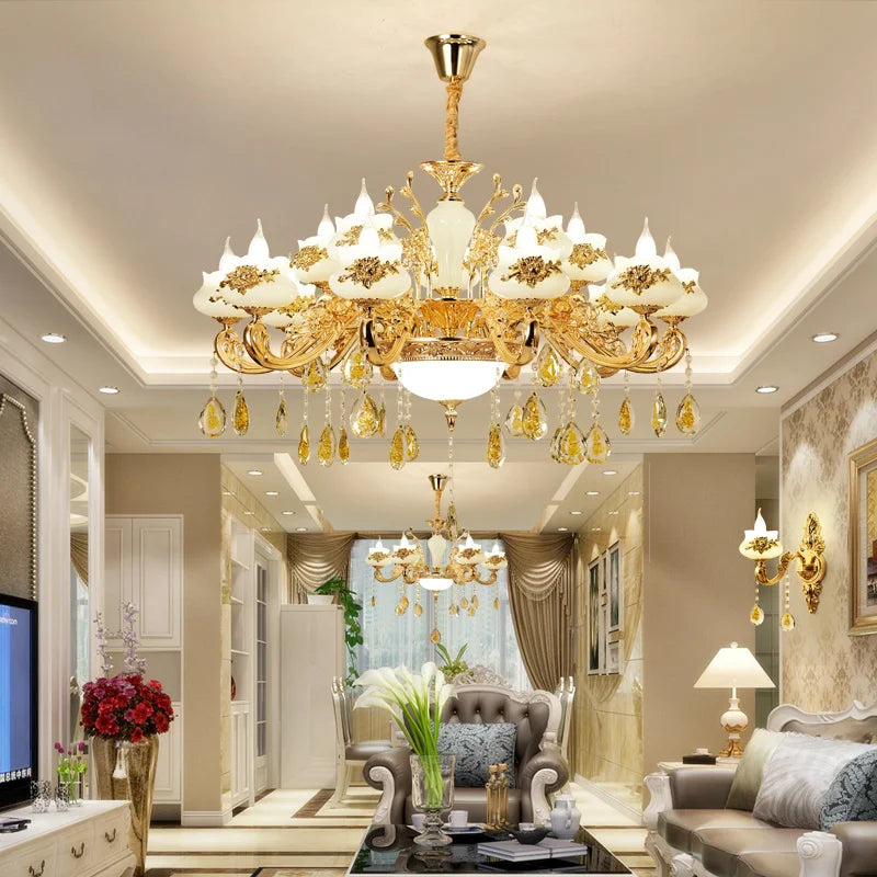 Afralia™ Gold Crystal LED Chandelier: Elegant Lighting for Living Room, Hotel, or Villa Hall