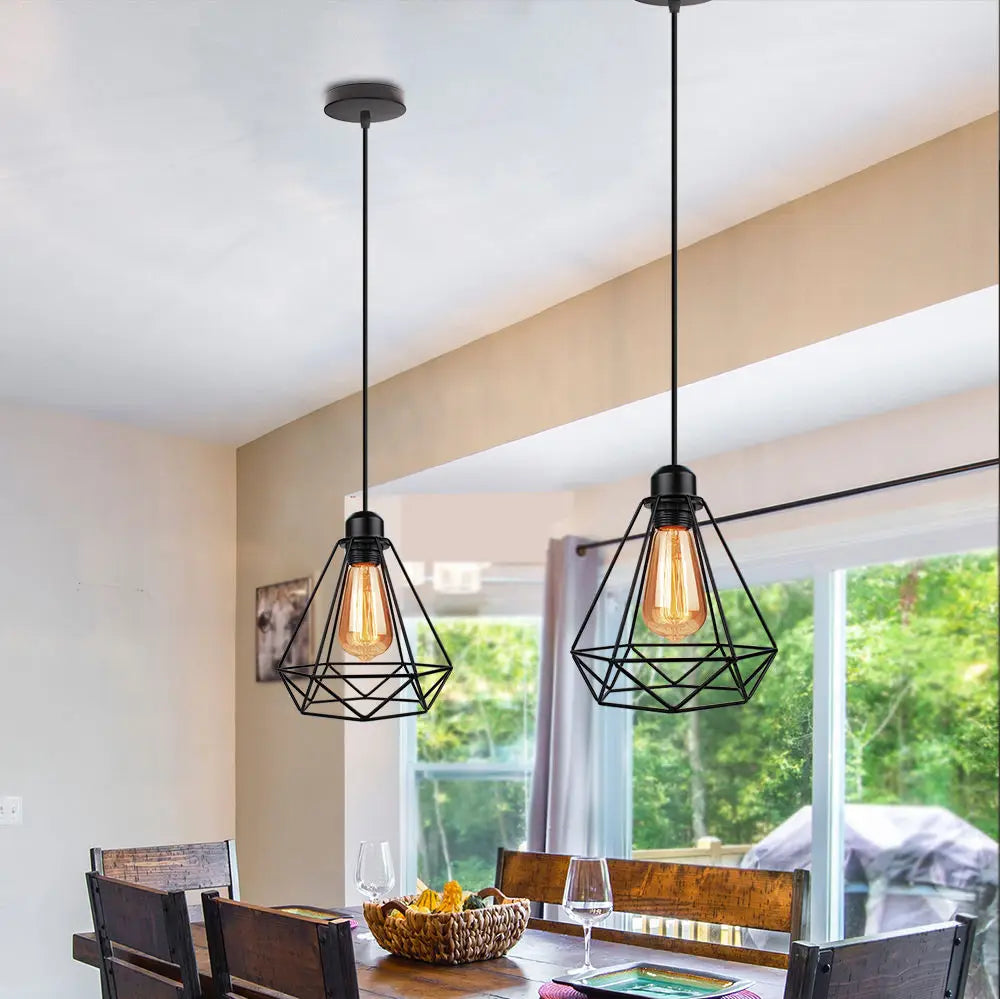 Afralia™ Industrial Vintage Iron Cage Pendant Light for Home Kitchen Living Room Décor