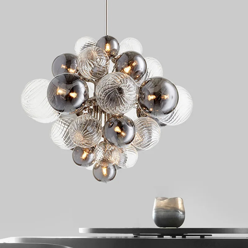 Afralia™ Glass Globe LED Chandelier Pendant Light for Nordic Luxury Living Room