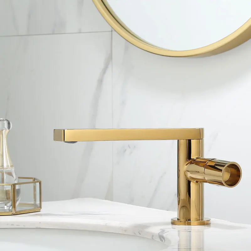 Gold Single Handle Bathroom Faucet by Afralia™ - Brass Basin Mixer Tap for Hot/Cold Water