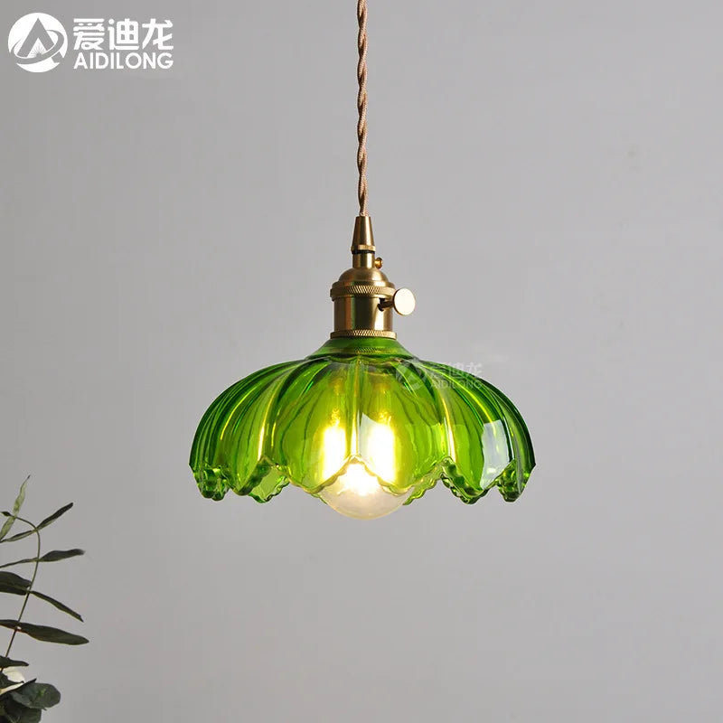 Afralia™ Green Glass Hanging Lamp - Copper Nordic Modern Pendant Lights for Bedroom, Bar, Restaurant