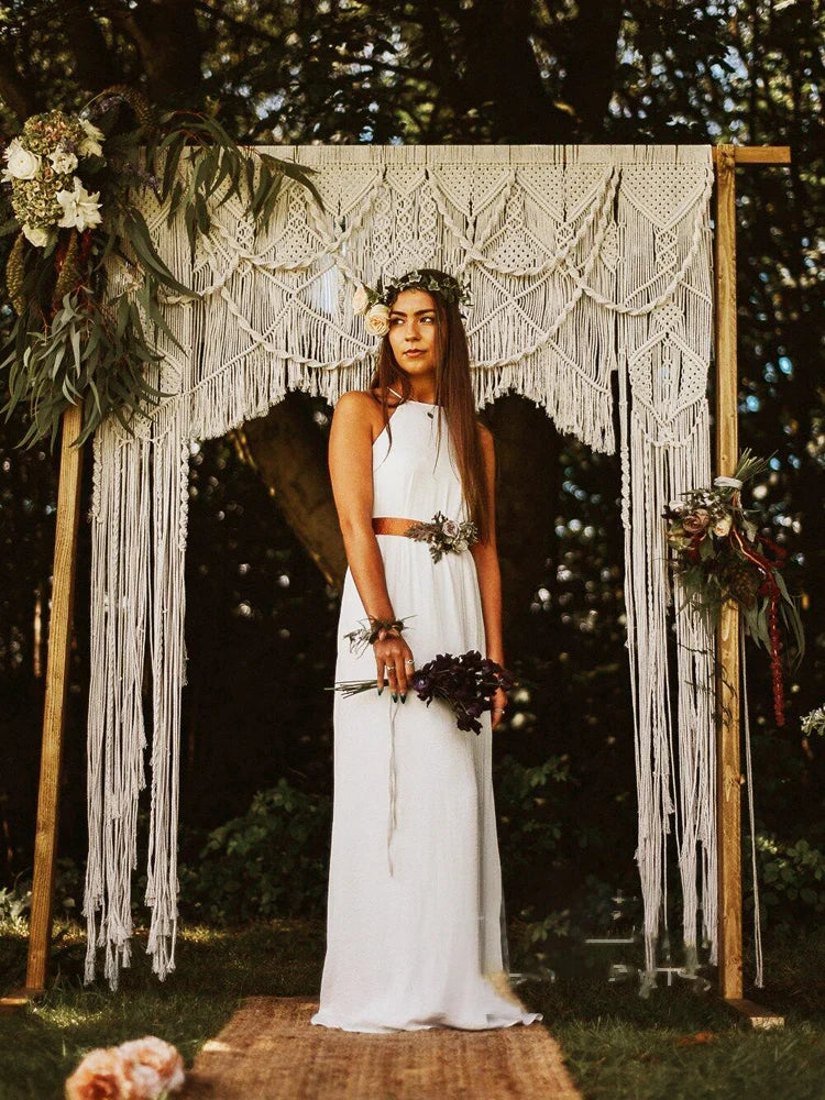 Afralia™ Cotton Macrame Wedding Backdrop Curtain with Tassel | Boho Wall Tapestry
