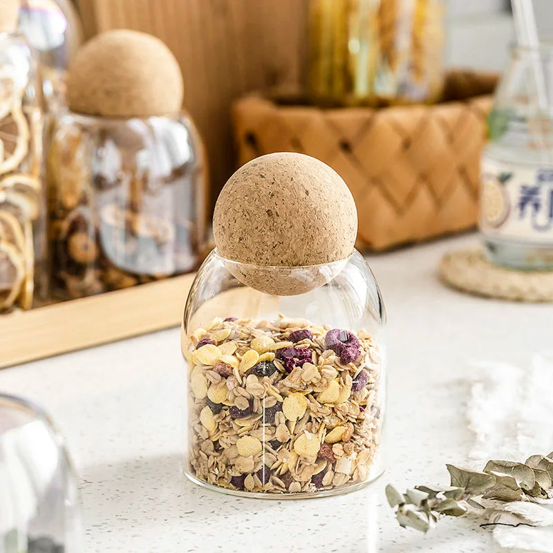 Elegant Glass Storage Jar with Ball Cork Lid | Versatile Container for Dried Foods and Snacks