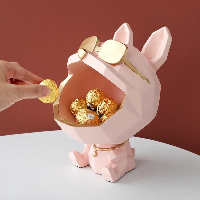 Afralia™ Big Mouth Dog Resin Sculpture Figurine Home Decor Ornamental Storage Box