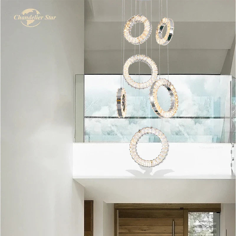 Afralia™ LED Crystal Chandelier Stainless Steel Pendant Light for Living Room