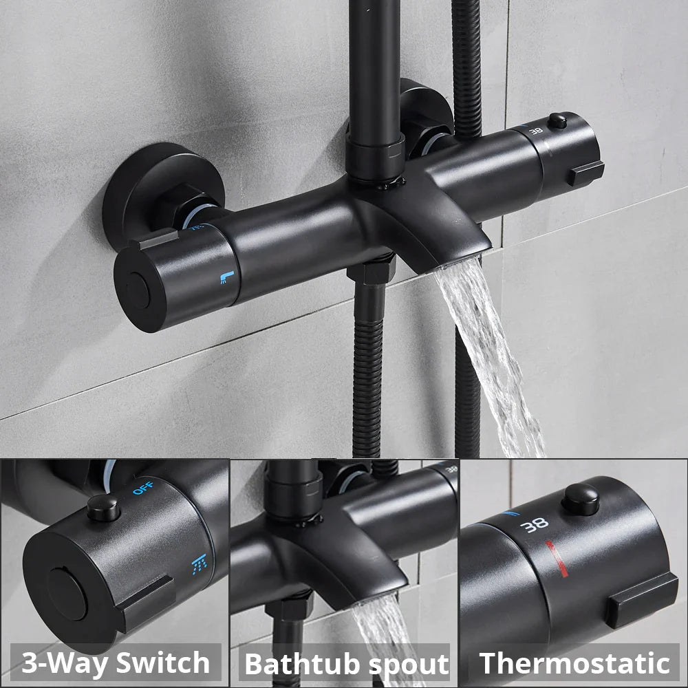Afralia™ Chrome Thermostatic Shower Set with Rain Shower Head