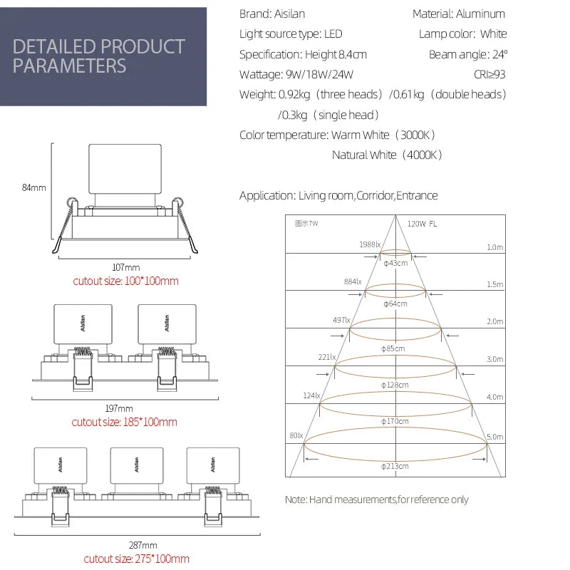 Afralia™ Square LED Embedded Spotlights for Home Villas Ceiling Recessed Downlights