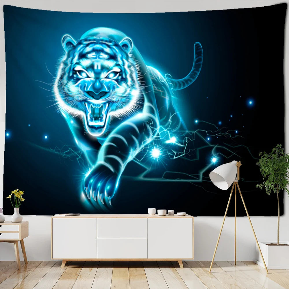 Psychedelic Tiger Tapestry Wall Hanging by Afralia™ - Witchcraft Animal Art for Hippie Home