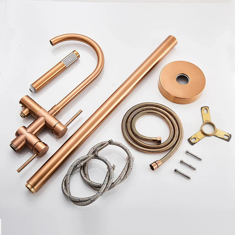 Afralia™ Rose Golden Freestanding Bathtub Faucet with Handshower