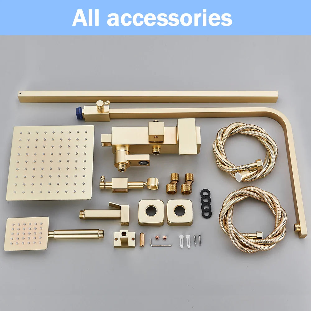 Afralia™ Brushed Gold 4-Way Brass Shower Set with Bidet Mixer Tap