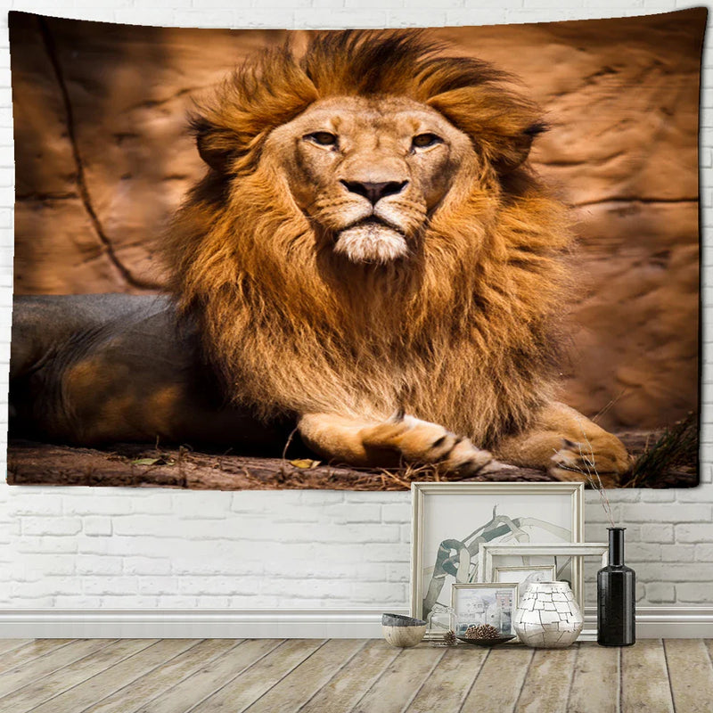 Afralia™ Majestic Lion Pattern Tapestry Art Wall Hanging Yoga Rug Bedroom Decor