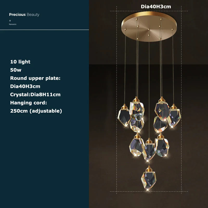 Afralia™ Crystal Stone Copper Chandelier - LED Postmodern 2025 Lighting for Staircase