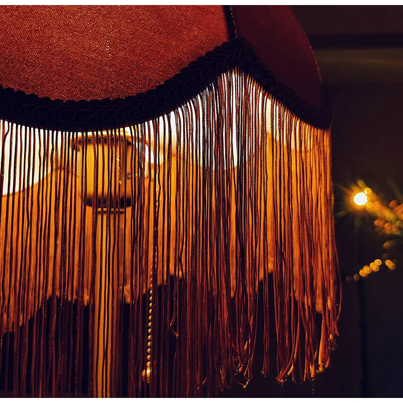 Afralia™ Velvet Tassel Lampshade in Retro Caramel Color, Handmade Luxury Italy Style