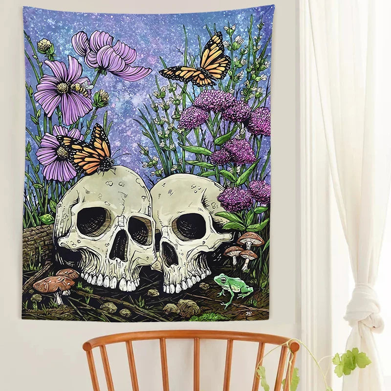 Afralia™ Psychedelic Skull Flower Butterfly Tapestry Wall Hanging Art for Home Decor