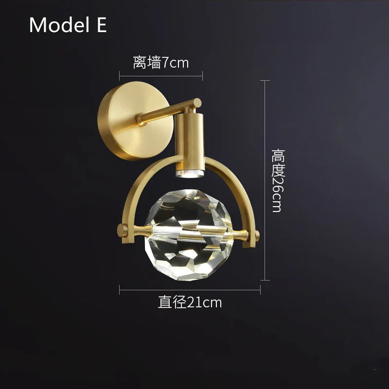 Afralia™ Crystal LED Wall Sconce Copper Light Fixture for Modern Luxury Home Decor