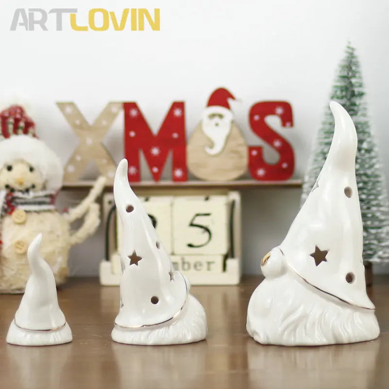 Afralia™ Santa Claus Ceramic Figurines: Nordic White Christmas Decor & Night Ornament.