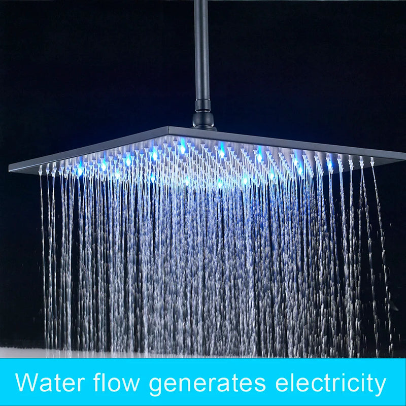 Afralia™ 16" Square LED Light Rainfall Shower Head - Color Changing Brass Showerhead