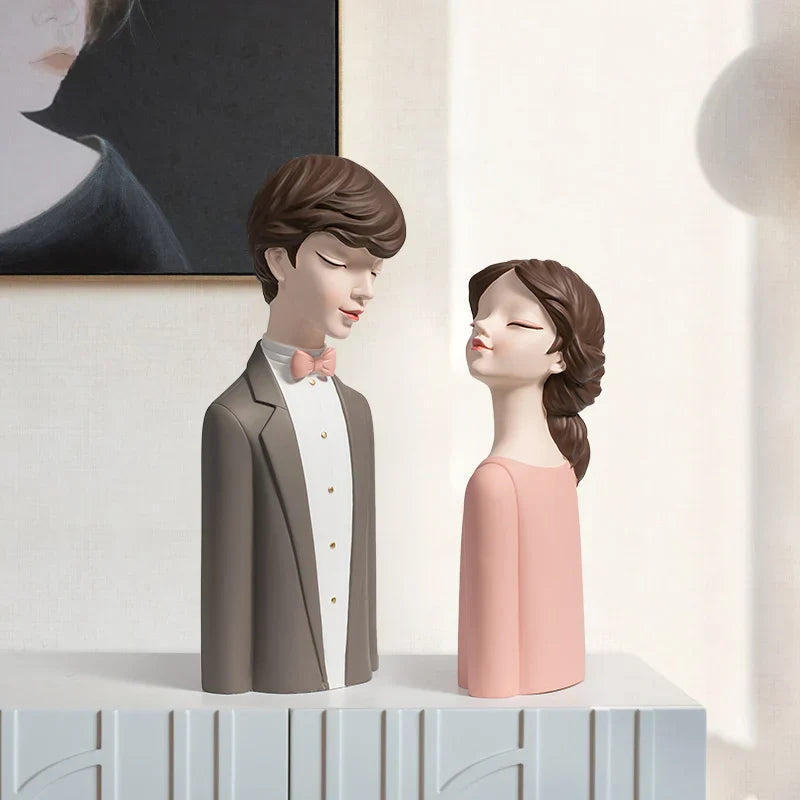 Afralia™ Modern Couple Bust Sculptures Sweet Woman Statue Home Decor Crafts