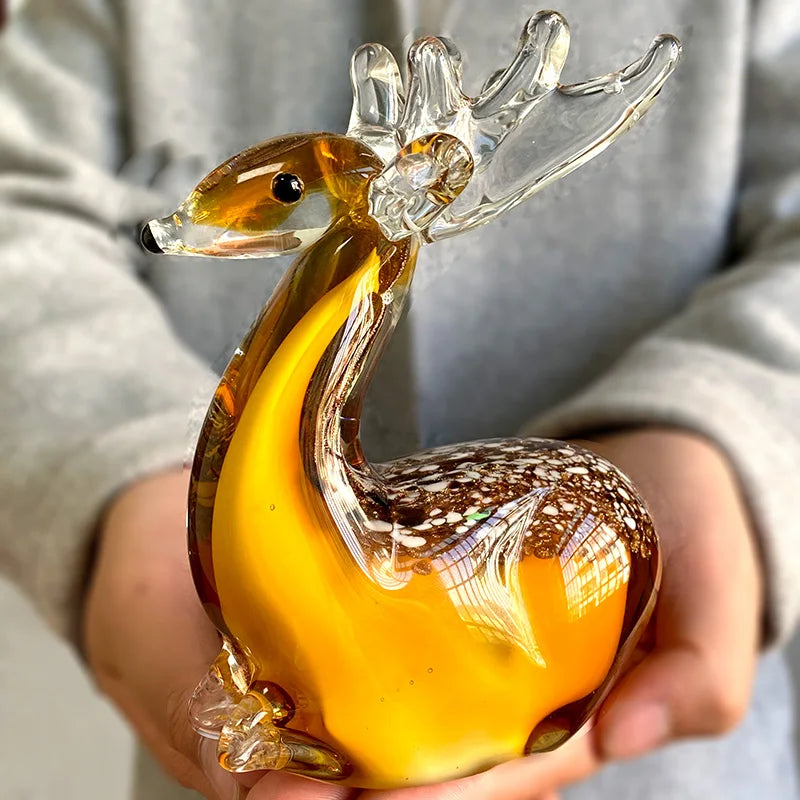 Afralia™ Handmade Crystal Sika Deer Figurine Blown Glass Animal Craft Home Decor