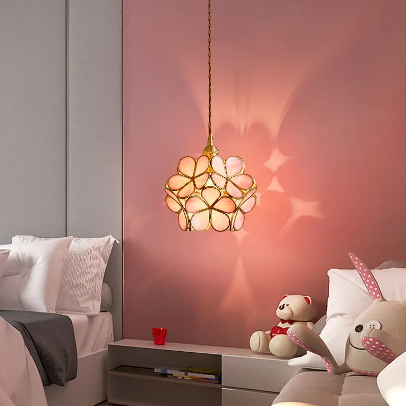 Afralia™ Japanese Flower Glass Pendant Lights Modern LED Hanging Lamp