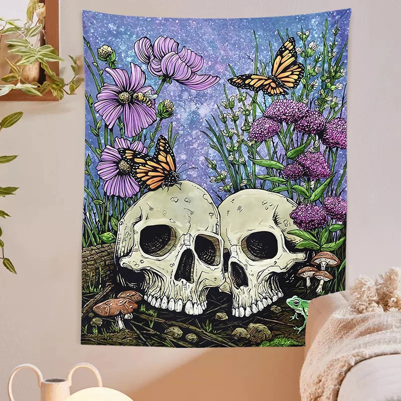 Afralia™ Psychedelic Skull Flower Butterfly Tapestry Wall Hanging Art for Home Decor