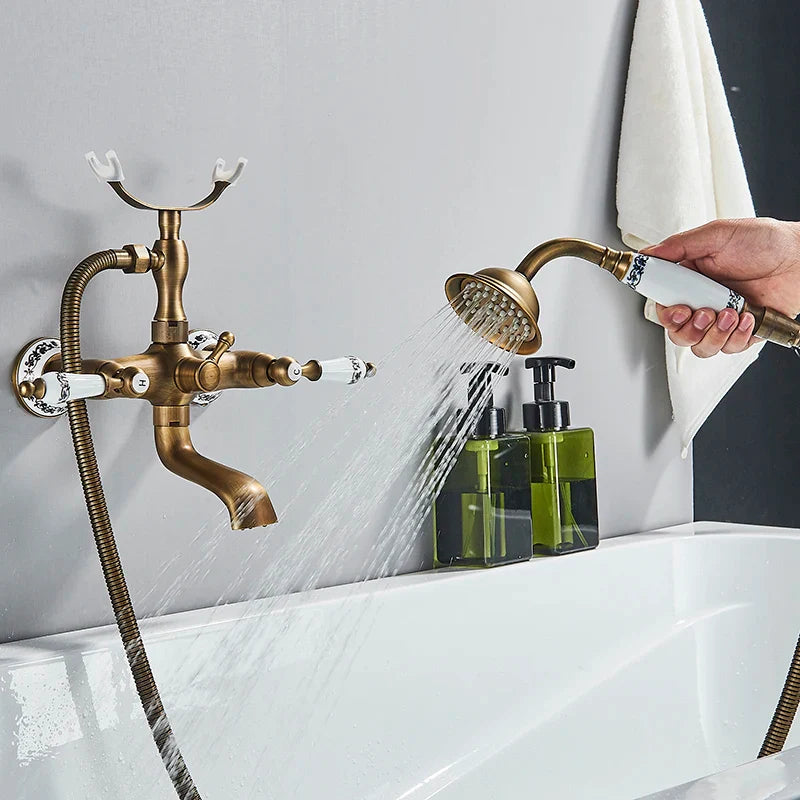 Afralia™ Dual Handle Luxury Bathtub Faucet with Handheld Shower Mixer